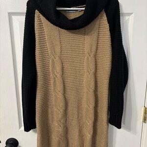 NY Collection Two-Tone Cowl Neck Sweater